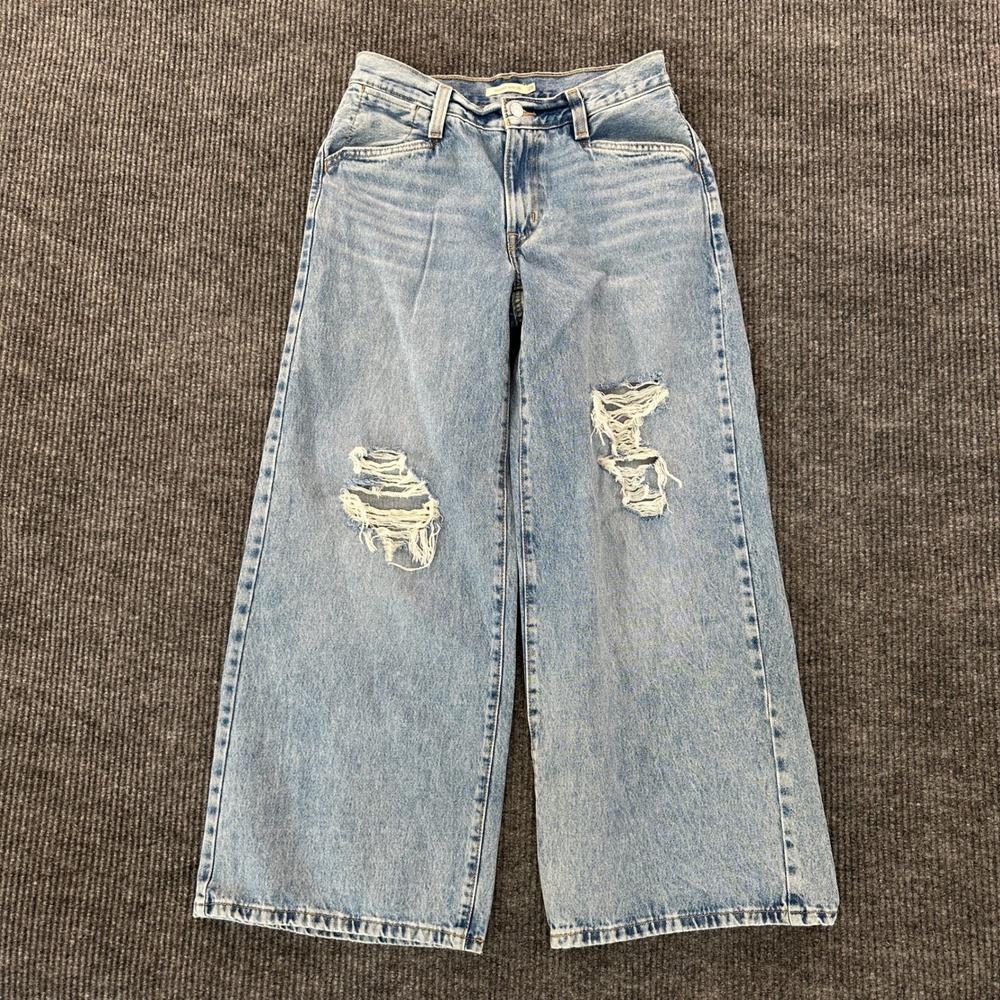 Levis 94 Baggy Wide Leg Jeans Womens 28 Light Wash Distressed Blue Ripped Denim